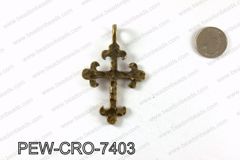 Pewter cross pendant 74x47mm, Bronze PEW-CRO-7403