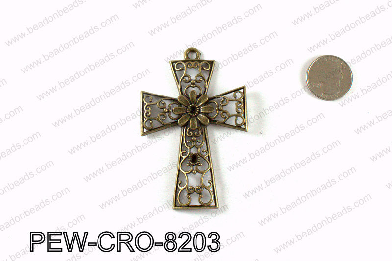 Pewter cross pendant 82x54mm, Bronze PEW-CRO-8203