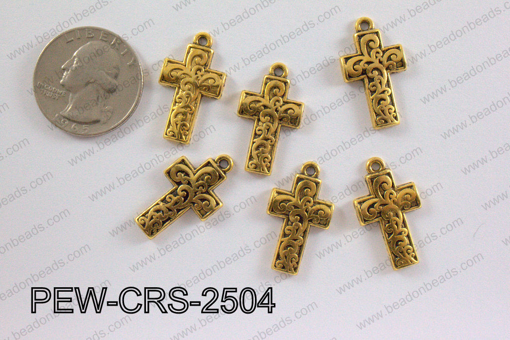 Pewter Cross gold 14mm x 25mm PEW-CRS-2504