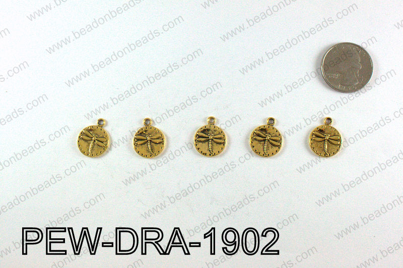 Pewter Dragonfly charms 19x15mm, Gold PEW-DRA-1902
