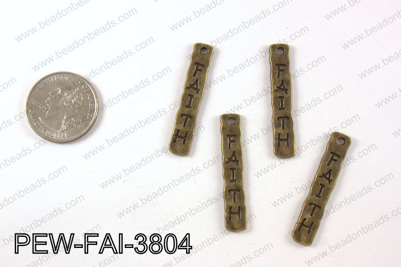 Pewter faith charm 7X 40 mm, brass PEW-FAI-3804