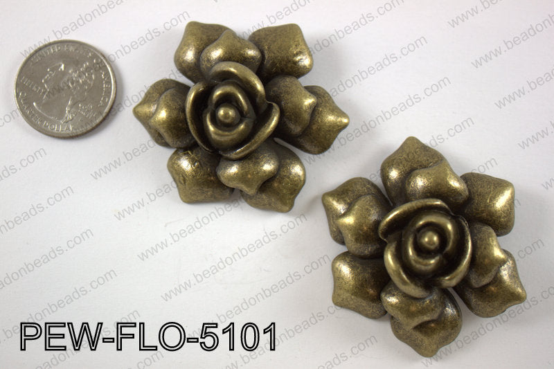 Pewter flower pendant 45x50 mm, brass PEW-FLO-5101