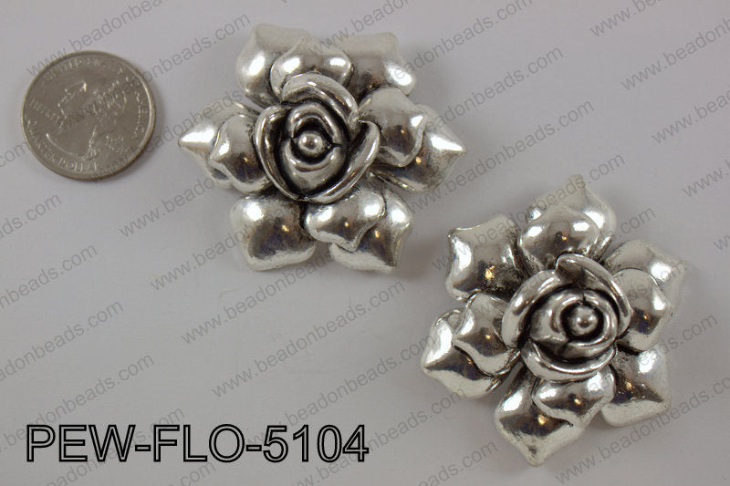 Pewter flower pendant 45x50 mm, anti silver PEW-FLO-5104