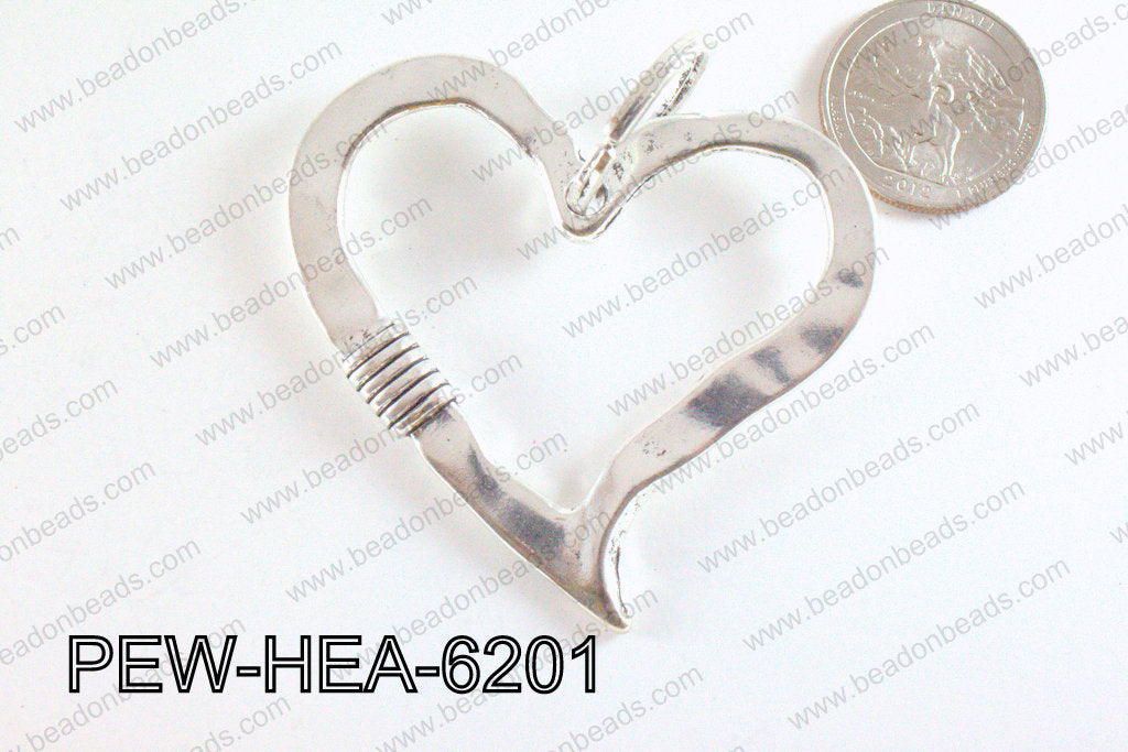 Pewter Heart Pendant Silver 52x62mm PEW-HEA-6201