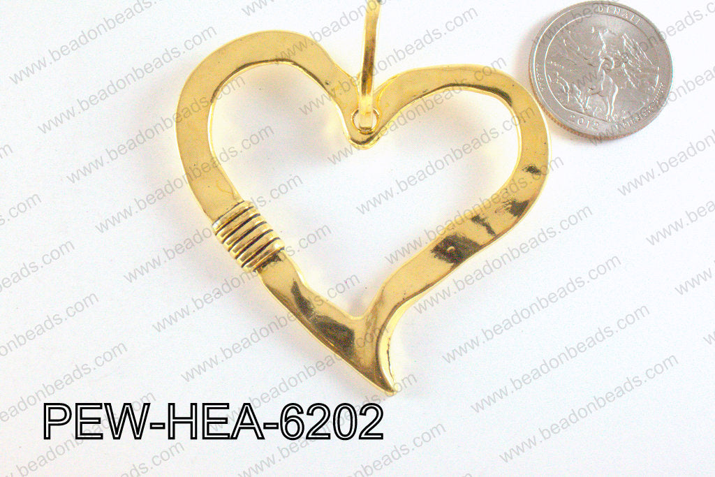 Pewter Heart Pendant Gold 52x62mm PEW-HEA-6202