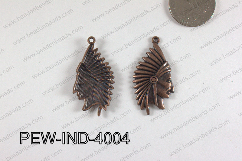 Pewter Indian Head Charm 20x40mm Copper PEW-IND-4004