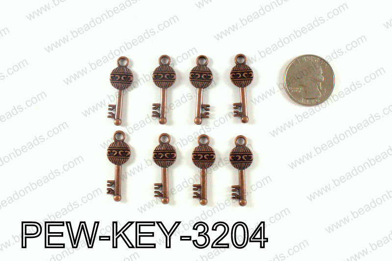 Key charm 32x11mm, Copper PEW-KEY-3204