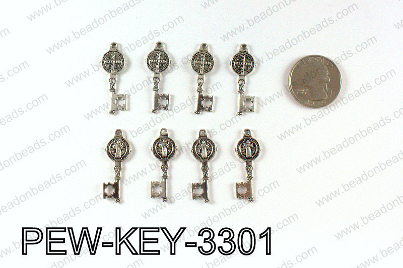 Key charm 33x12mm, Silver PEW-KEY-3301