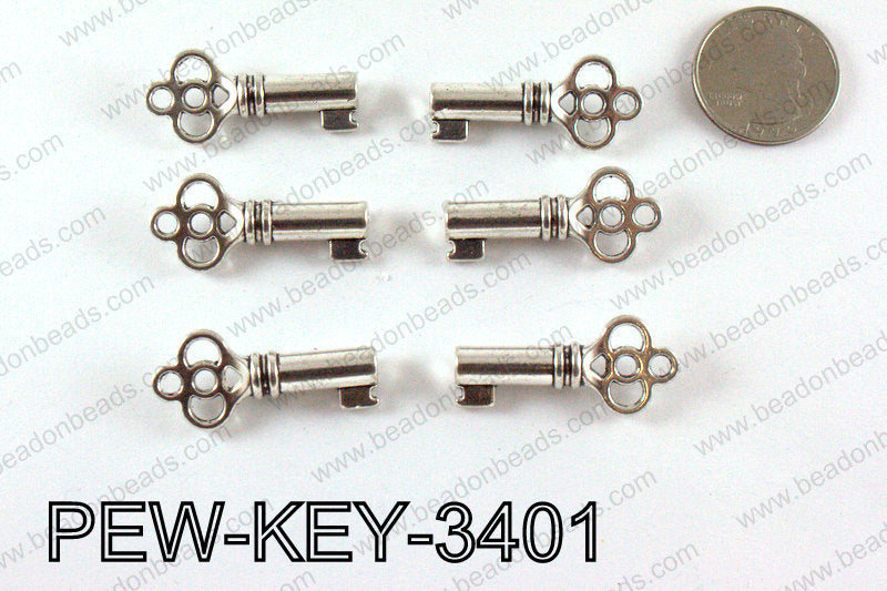 Key 34x15mm, Silver PEW-KEY-3401