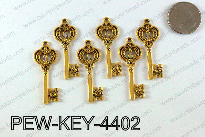 Key Pendant 44x17mm, Gold PEW-KEY-4402