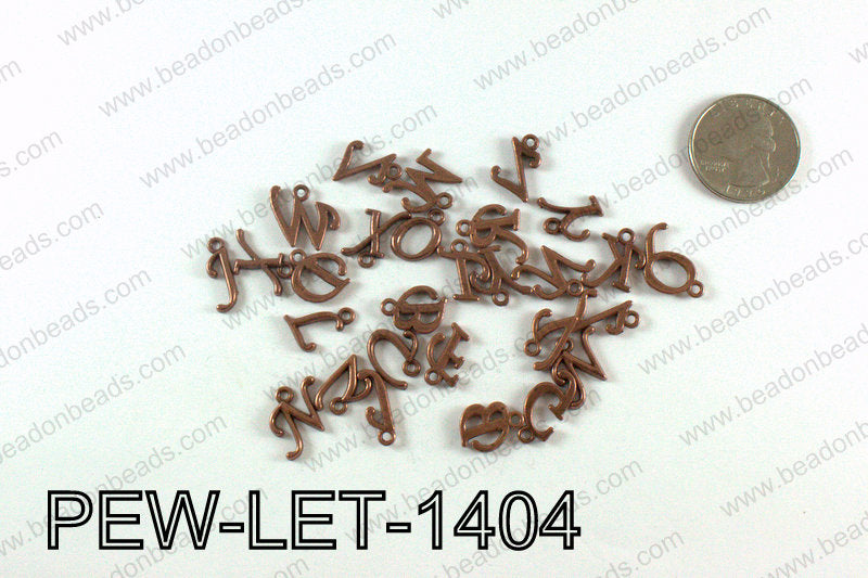 Pewter fancy letter charms, Copper PEW-LET-1404