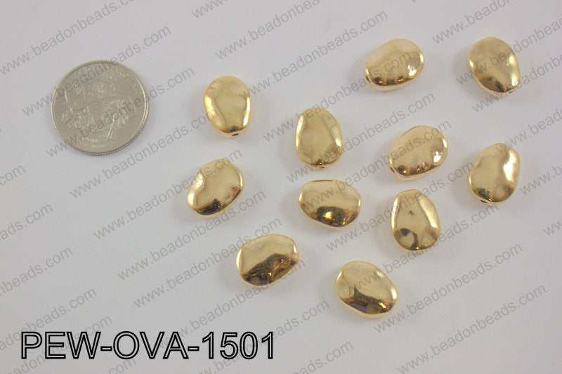 Pewter oval spacer beads 12x15mm, gold PEW-OVA-1501
