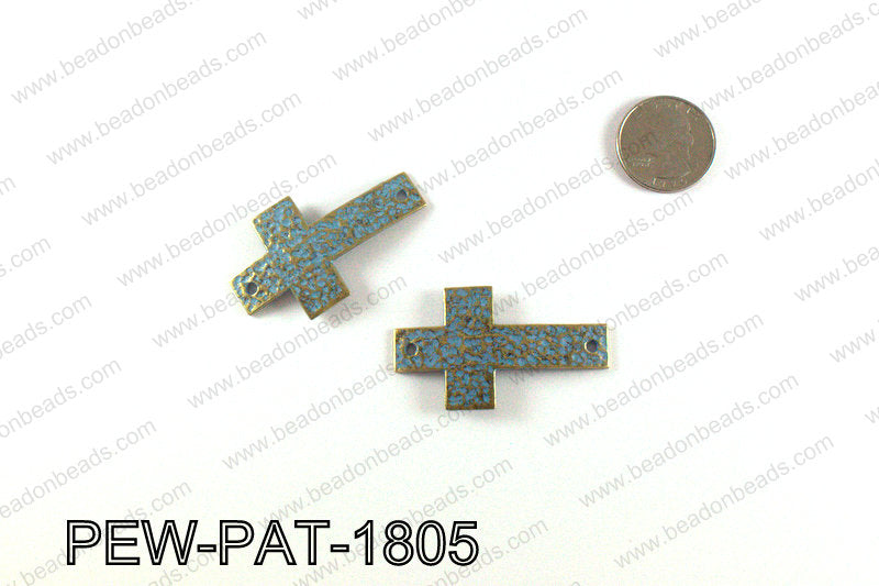 Cross connector with turquoise patina coating 50x29mm PEW-PAT-18