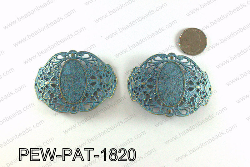 Curved fancy connector with turquoise patina coating 52x70mm PEW