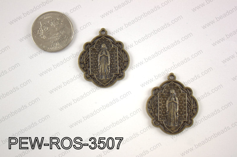 Pewter Mary rosary charm 30x35 mm, brassPEW-ROS-3507