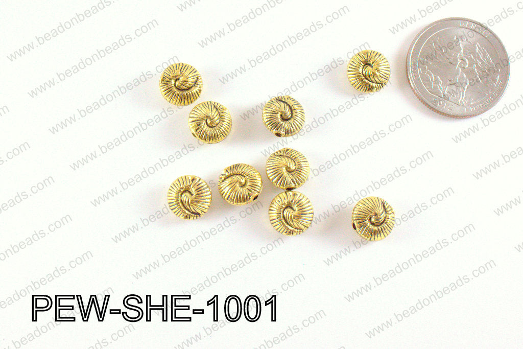 Pewter Shell Gold 10mm PEW-SHE-1001