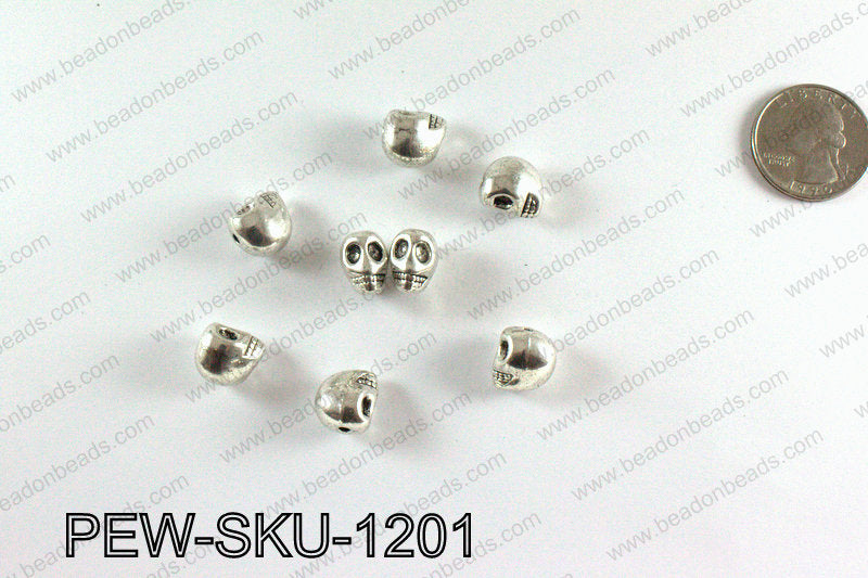 Pewter skull beads 12x9mm, Silver PEW-SKU-1201