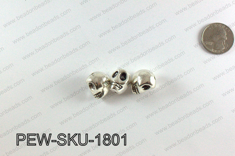 Pewter skull beads 18x14mm, Silver PEW-SKU-1801