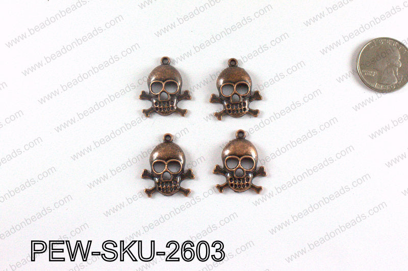 Pirate skull charms 26x22mm, Copper PEW-SKU-2603