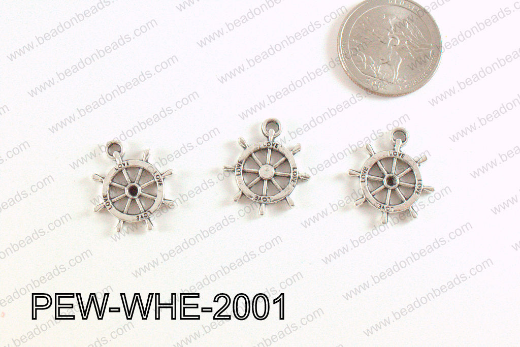 Pewter Wheel Pendant Silver 20mm PEW-WHE-2001