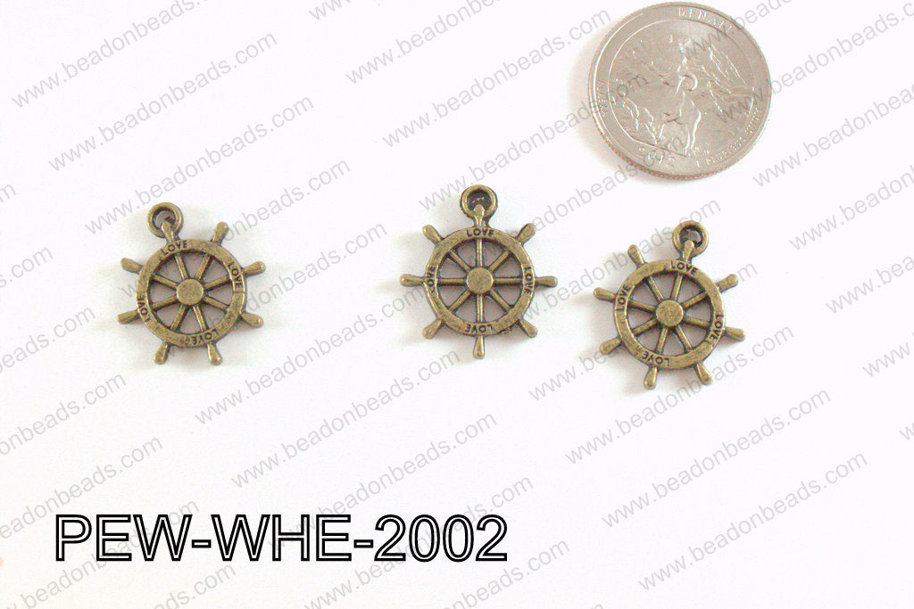 Pewter Wheel Pendant Bronze 20mm PEW-WHE-2002