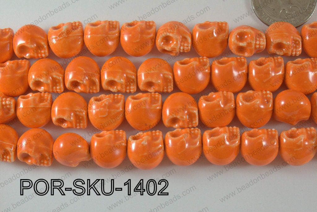 Porcelain Skull 11x14mm Orange POR-SKU-1402