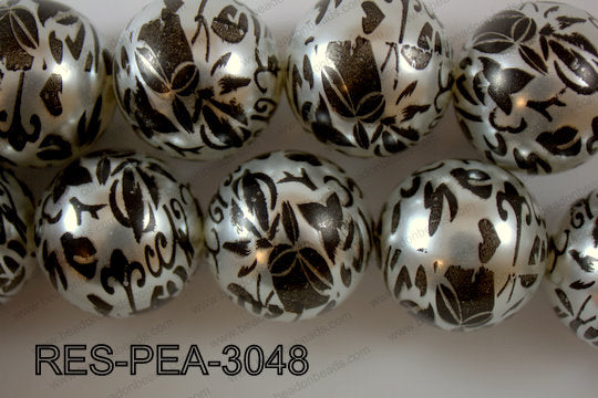Resin Pearl Round Black and silver 28-30mm RES-PEA-3048