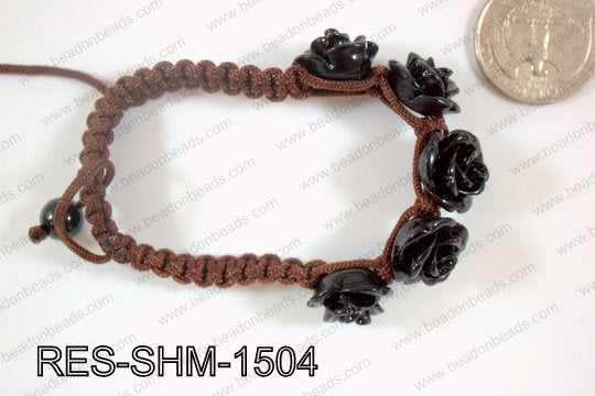 Resin Rose Shamballa Bracelet 15mm Black RES-SHM-1504