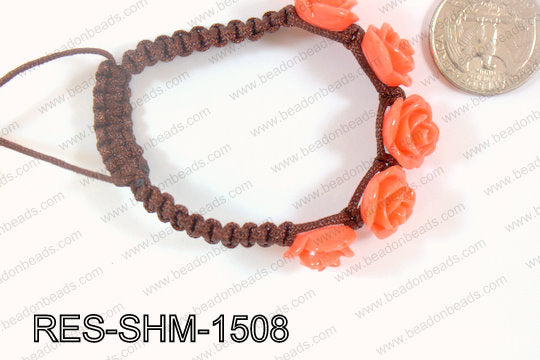 Resin Rose Shamballa Bracelet 15mm Orange RES-SHM-1508