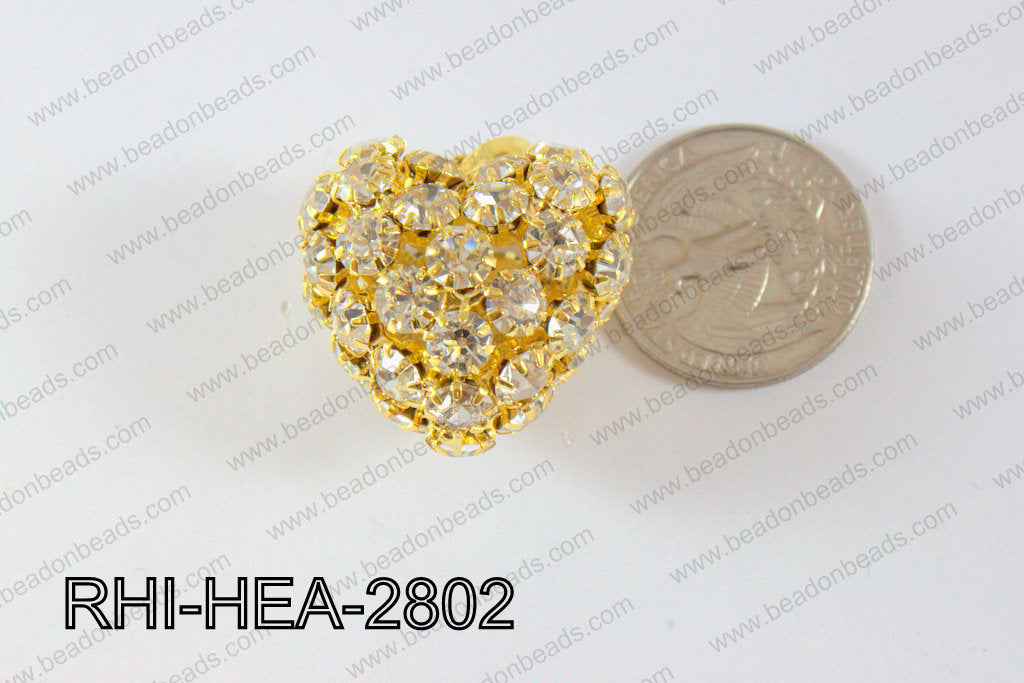 Rhinestone Balls Heart Pendants28x26mm gold RHI-HEA-2802