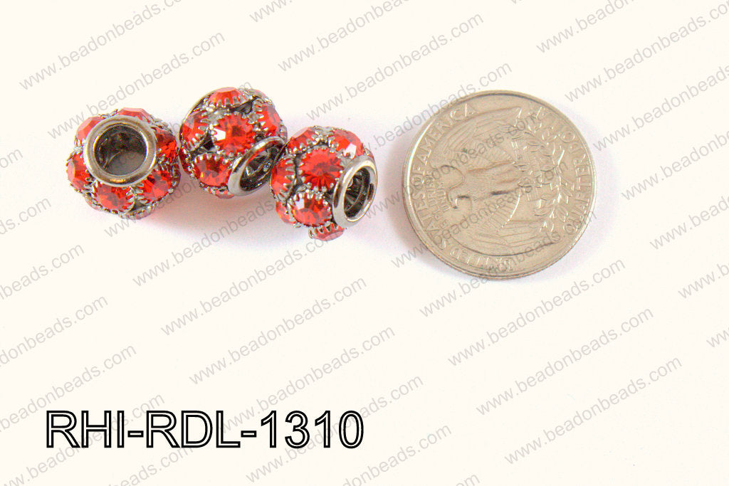 Rhinestone ball Rondelle 13mm gun metal/red RHI-RDL-1310
