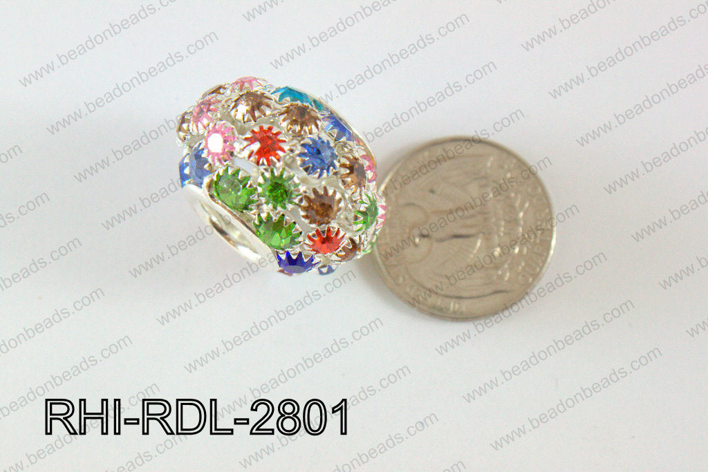 Rhinestone ball Rondelle 28mm Silver/multi RHI-RDL-2801