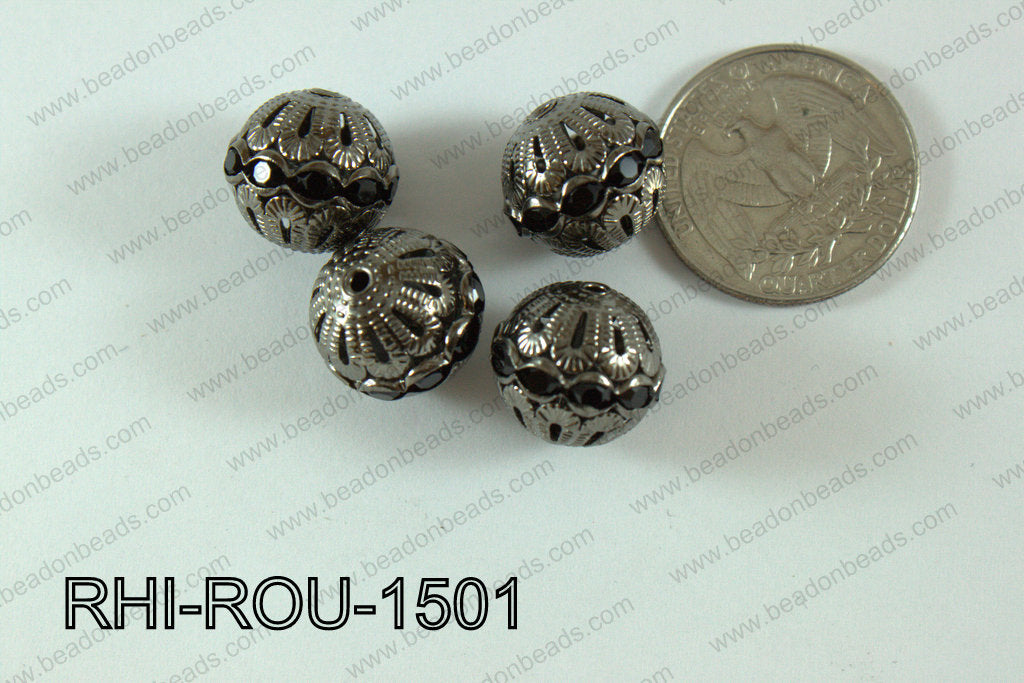 Rhinestone ball Round 15mm gun metal/black RHI-ROU-1501
