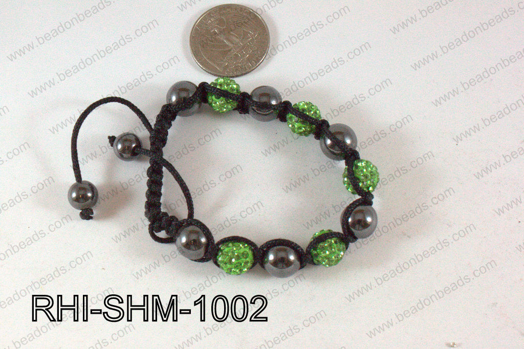 Rhinestone Shamballa Bracelet Green10mm RHI-SHM-1002
