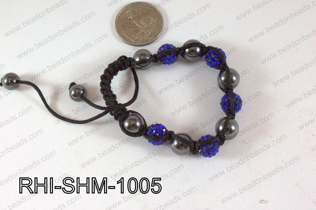 Rhinestone Shamballa Bracelet Dark Blue 10mm RHI-SHM-1005