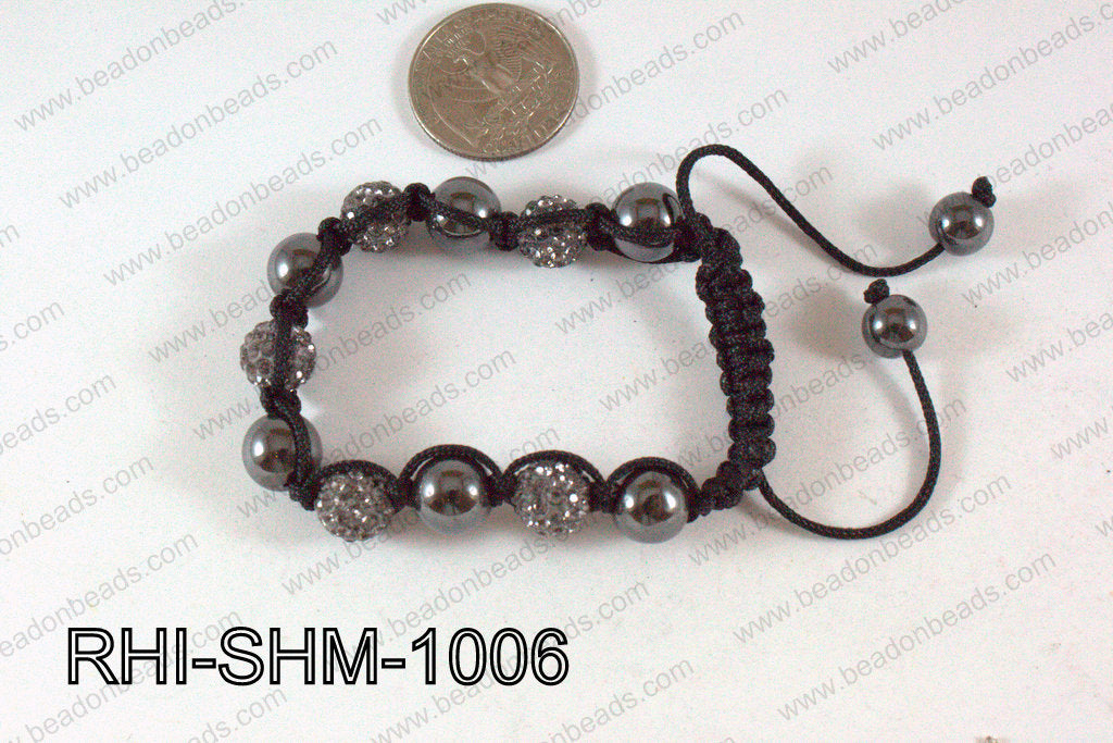 Rhinestone Shamballa Bracelet Grey 10mm RHI-SHM-1006