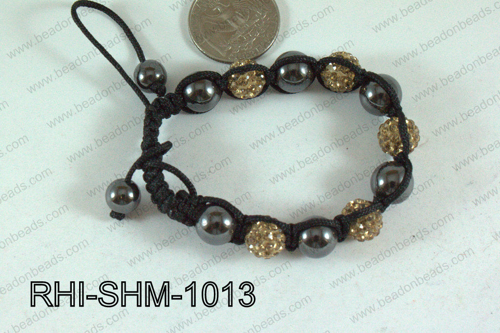 Rhinestone Shamballa Bracelet Champagne 10mm RHI-SHM-1013