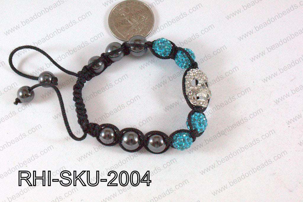 Rhinestone Shamballa Bracelet Skull Blue 20x14mm RHI-SKU-2004