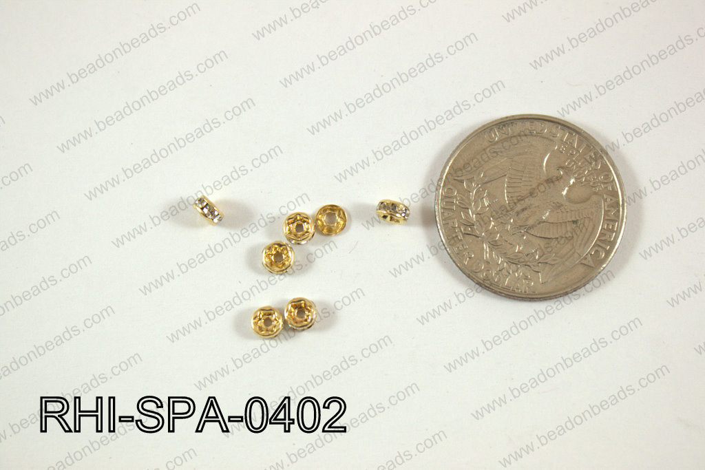 Rhinestone spacers gold with clear 4mm RHI-SPA-0402