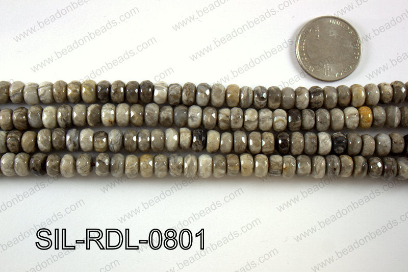 Silver Leaf Jasper rondelle faceted beads 8mm SIL-RDL-0801