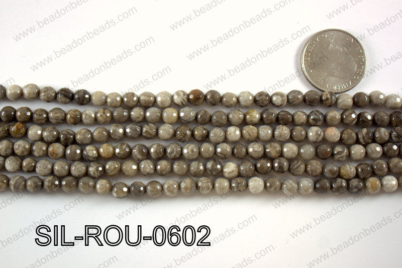 Silver Leaf Jasper round faceted beads 6mm SIL-ROU-0602