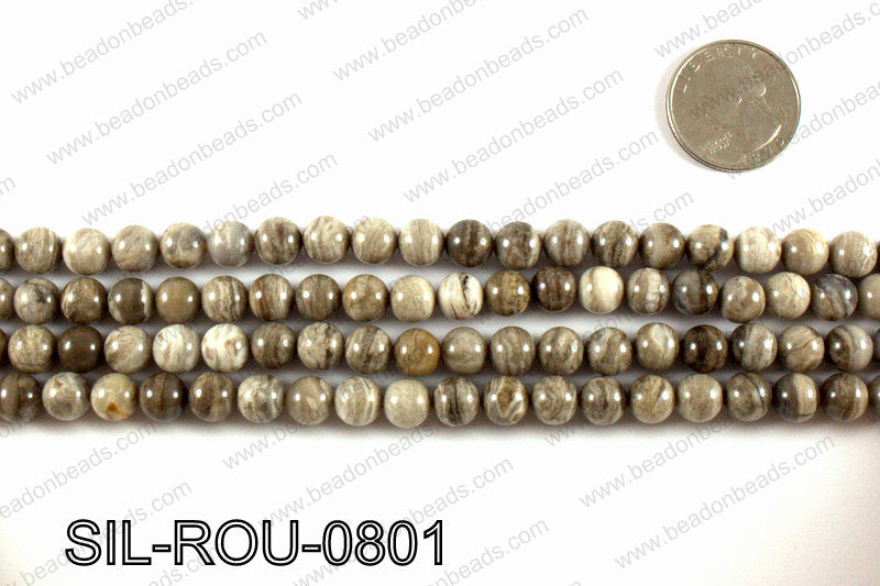 Silver leaf jasper beads 8mm SIL-ROU-0801