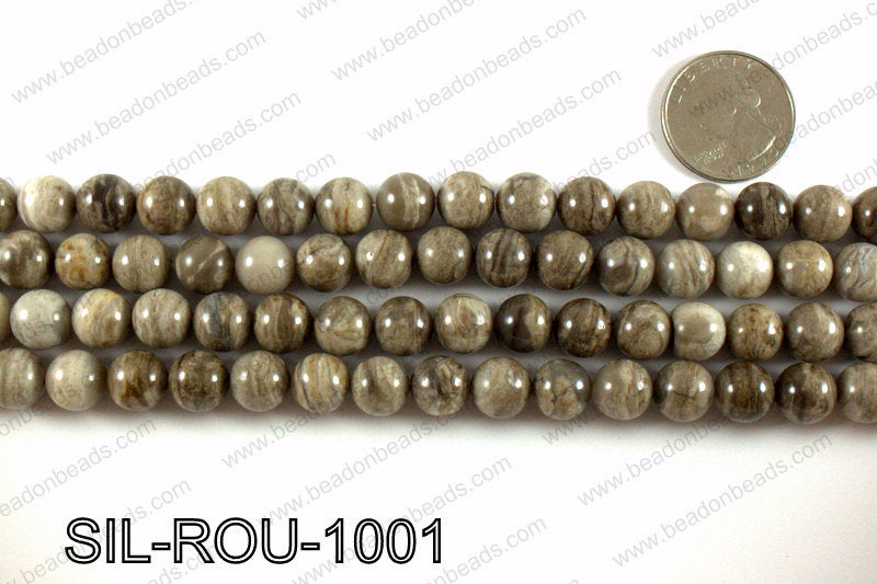 Silver leaf jasper beads 10mm SIL-ROU-1001