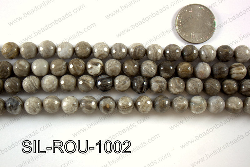 Silver Leaf Jasper round faceted beads 10mm SIL-ROU-1002