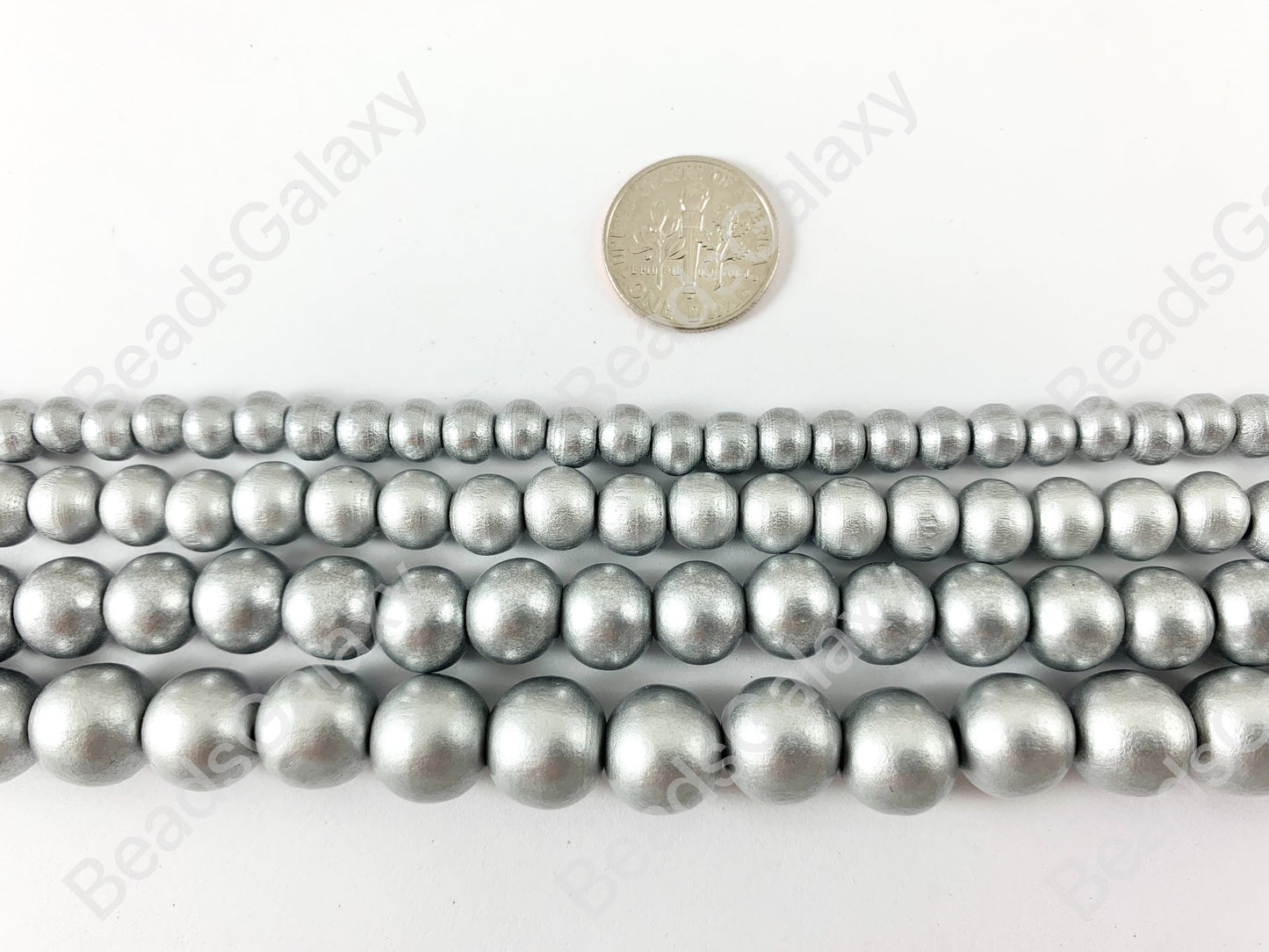 Silver Coated Wood Beads Round Smooth Natural Beads 15"-16"