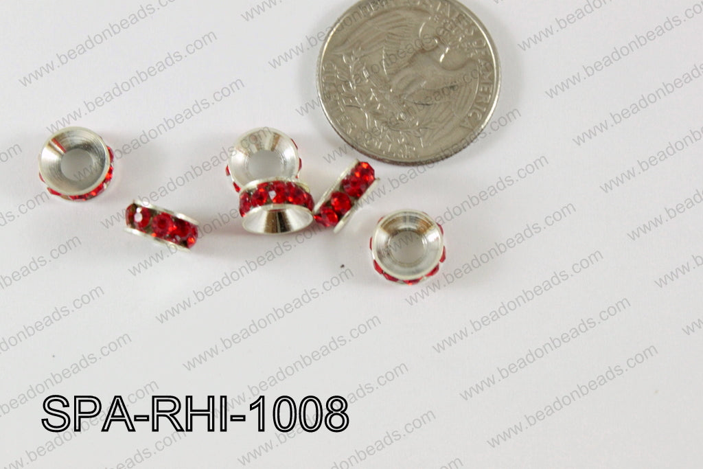 Rhinestone Spacers silver/red 10mm SPA-RHI-1008