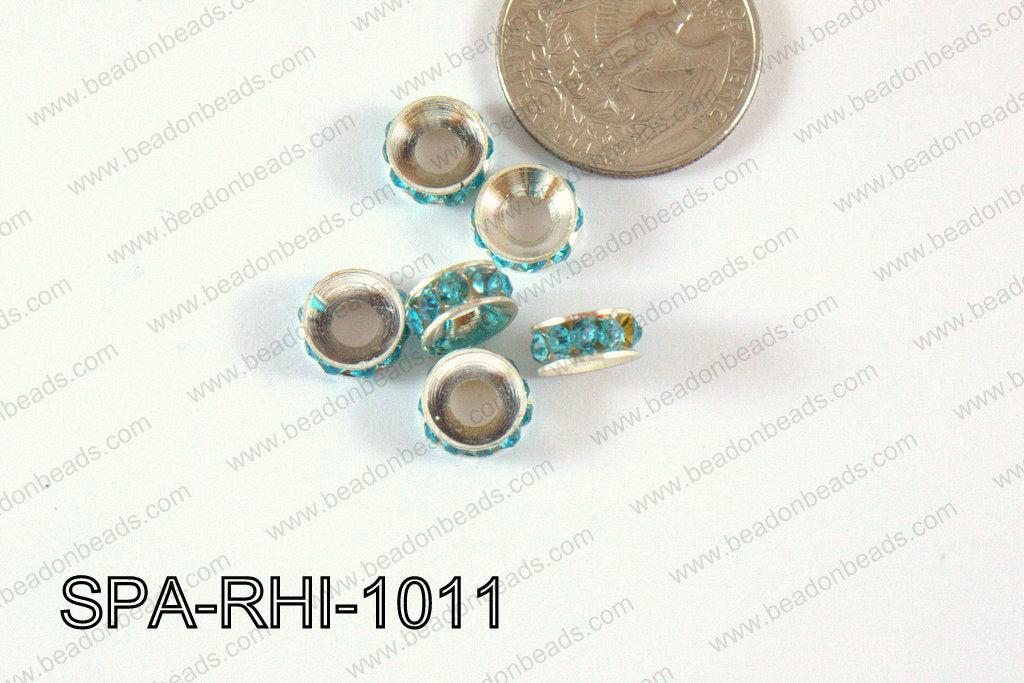 Rhinestone Spacers silver/turquoise 10mm SPA-RHI-1011