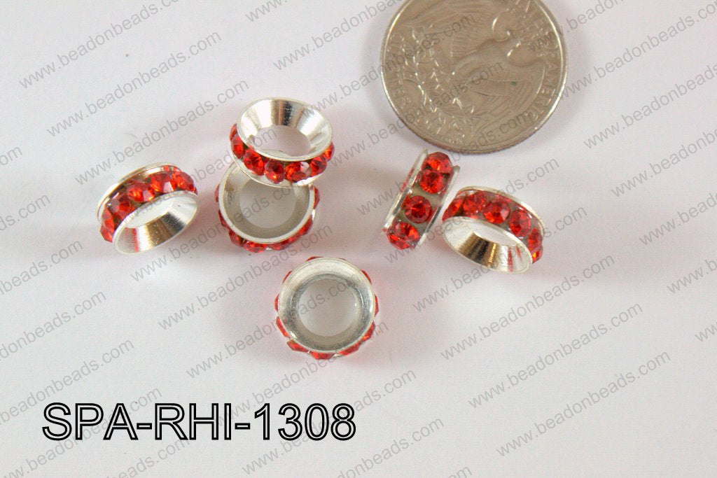 Rhinestone Spacers silver/red 13mm SPA-RHI-1308