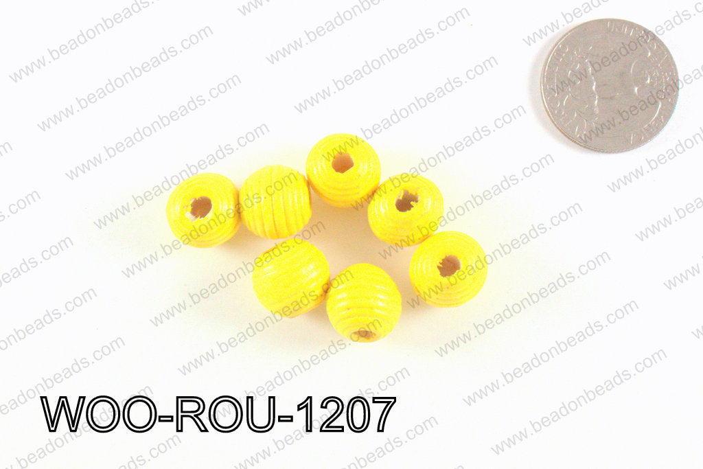 Woven Round Wood Beads Yellow 12mm WOO-ROU-1207