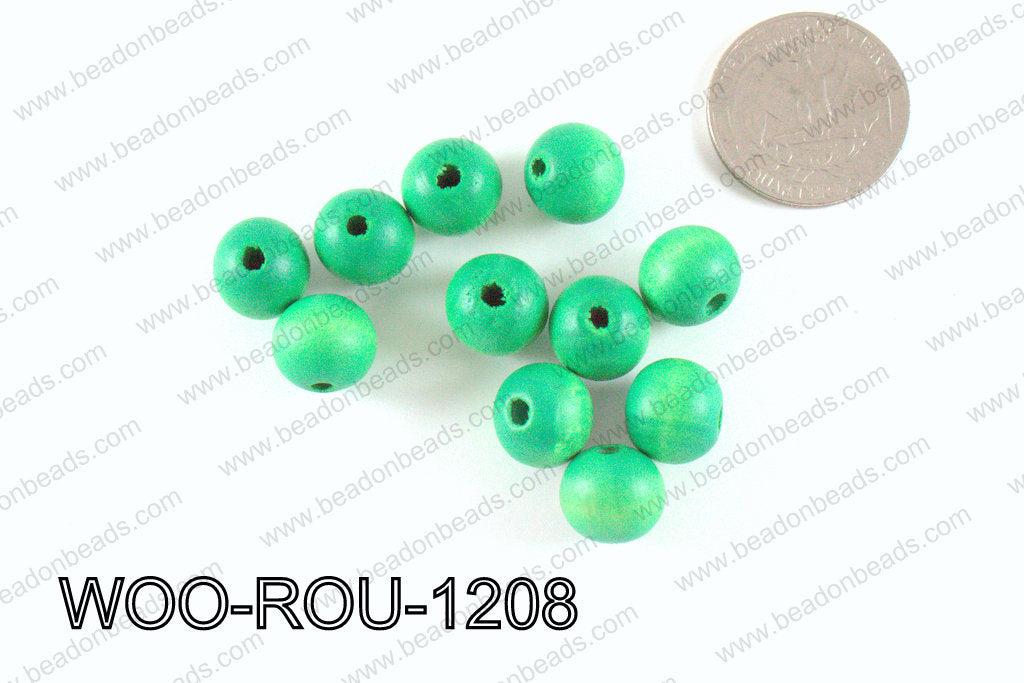 Round Wood Beads Green 12mm WOO-ROU-1208